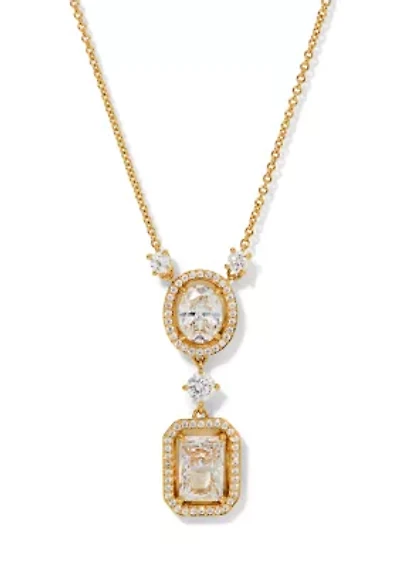 Lab Created Radiant Double Halo Drop Necklace