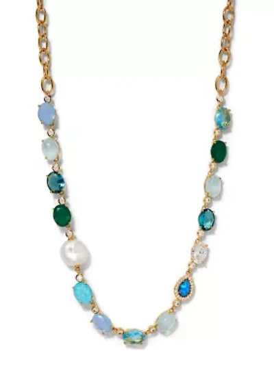 Lab Created Blue Lagoon Half Collar Necklace