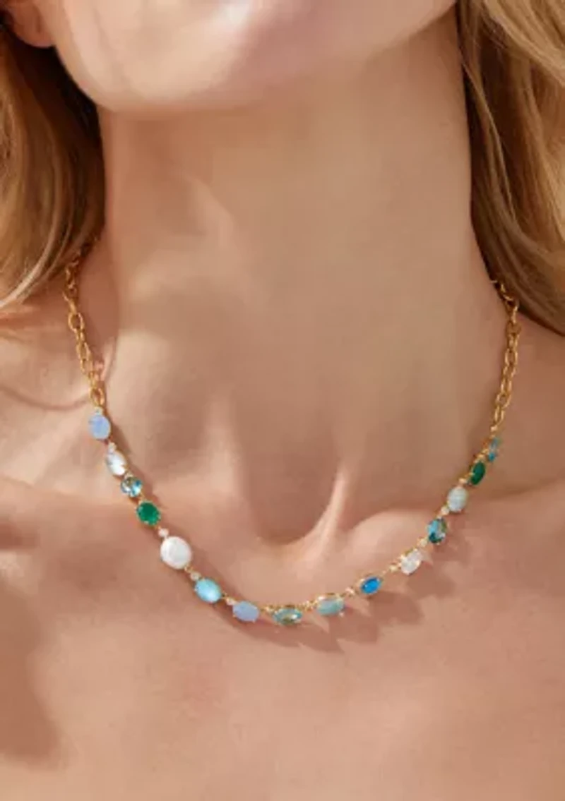 Lab Created Blue Lagoon Half Collar Necklace
