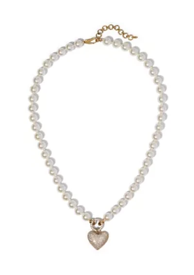 Lab-Grown White Beaded Heart Pendant Necklace