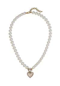 Lab-Grown White Beaded Heart Pendant Necklace