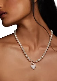 Lab-Grown White Beaded Heart Pendant Necklace