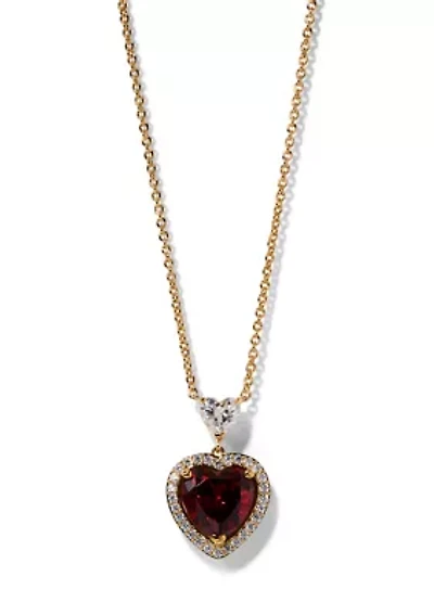 Lab Grown Red Halo Cubic Zirconia Heart Pendant Necklace