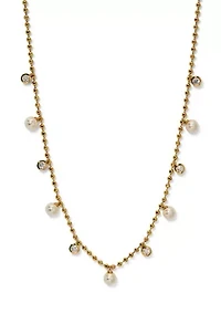 Gold Plated Cubic Zirconia Pearl Station Necklace