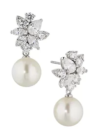 Silver Tone Chiara Pearl Drop Earrings