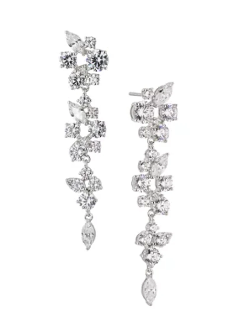 Silver Tone Chiara Linear Crystal Cluster Earrings