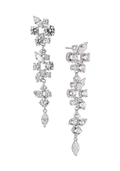 Silver Tone Chiara Linear Crystal Cluster Earrings