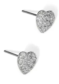 Rhodium Heart Stud Earrings