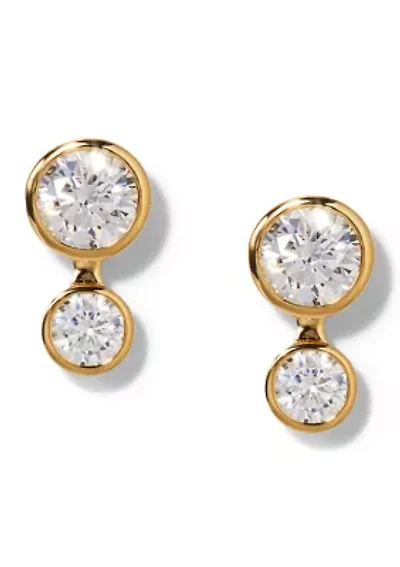 Gold Tone Brooklyn Illusion Double Bezel Stud Earrings 