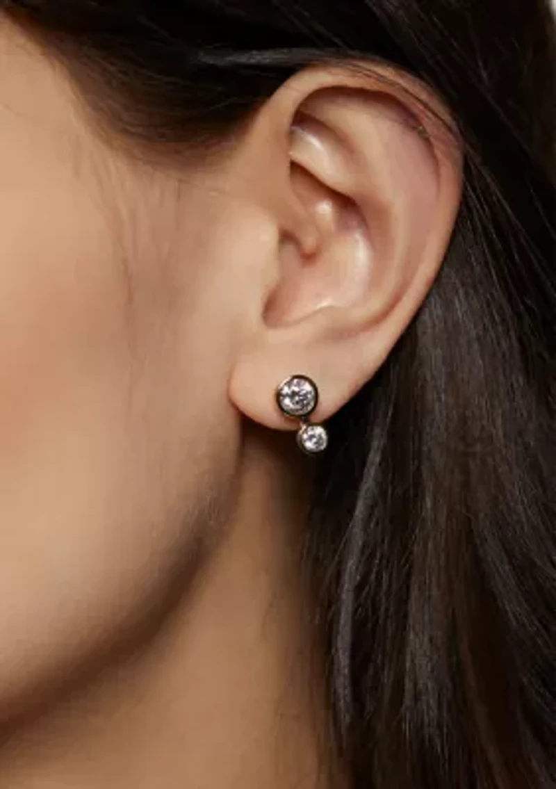 Gold Tone Brooklyn Illusion Double Bezel Stud Earrings 