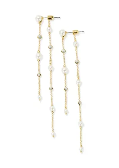 Pearl Beaded Cubic Zirconia Linear Earrings