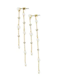 Pearl Beaded Cubic Zirconia Linear Earrings