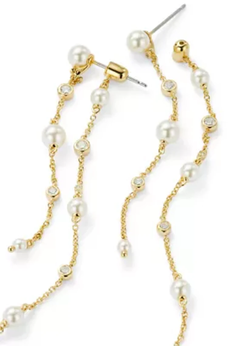 Pearl Beaded Cubic Zirconia Linear Earrings