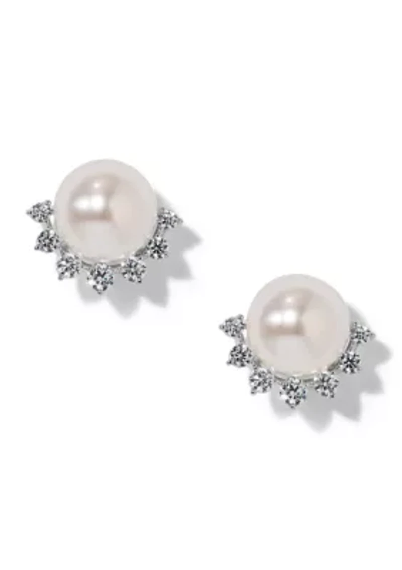 Venus Pearl Stud CZ Earrings