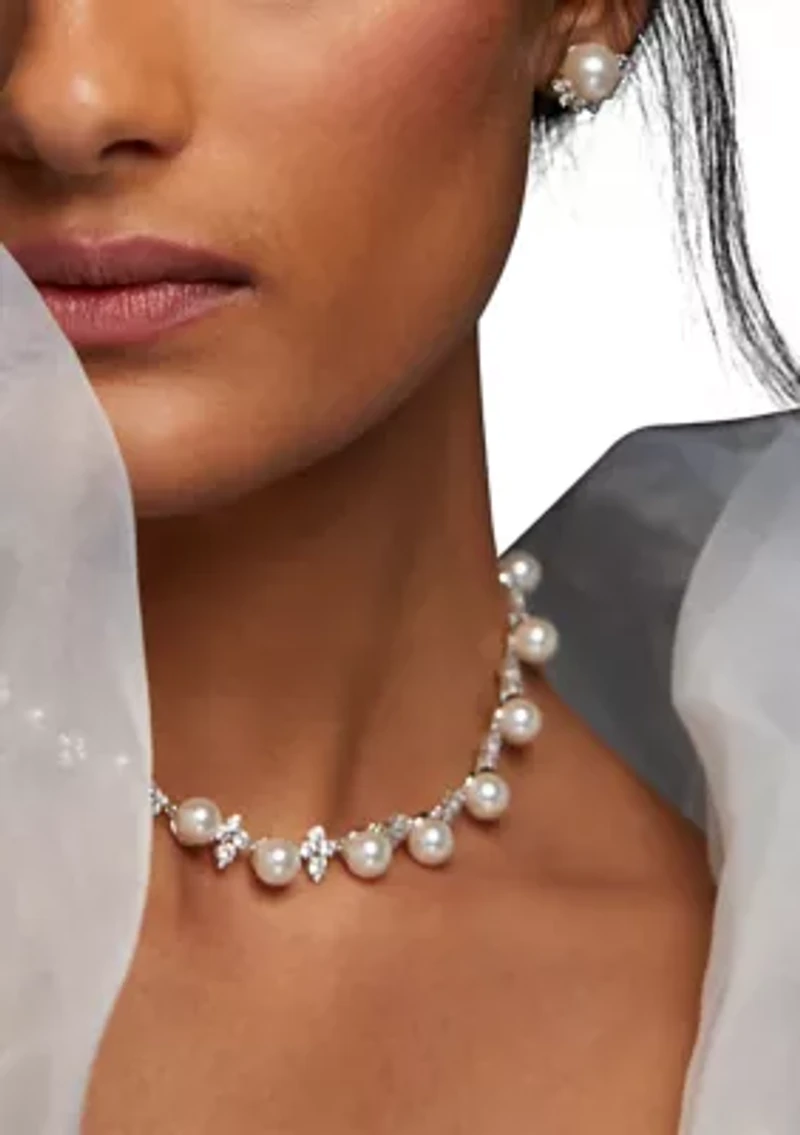 Venus Pearl Stud CZ Earrings