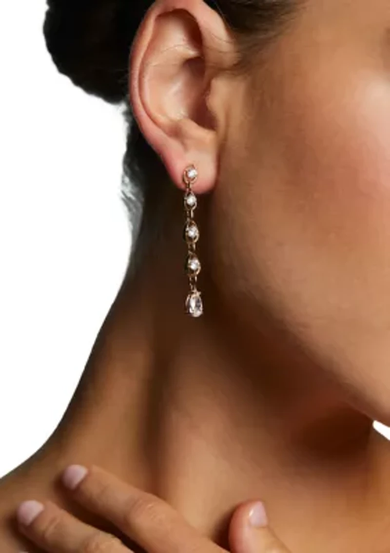 Lab Grown Teardrop Link Cubic Zirconia Linear Earrings