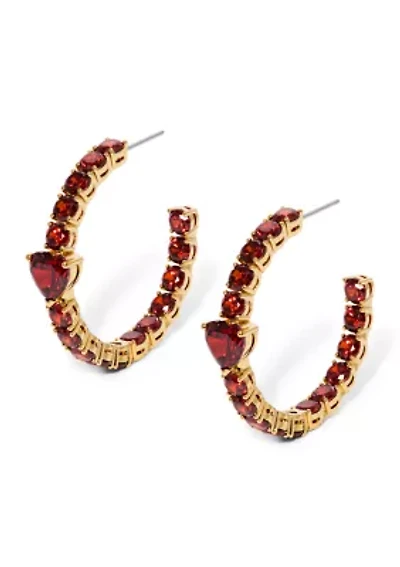 Lab Grown Red Cubic Zirconia Heart Hoop Earrings
