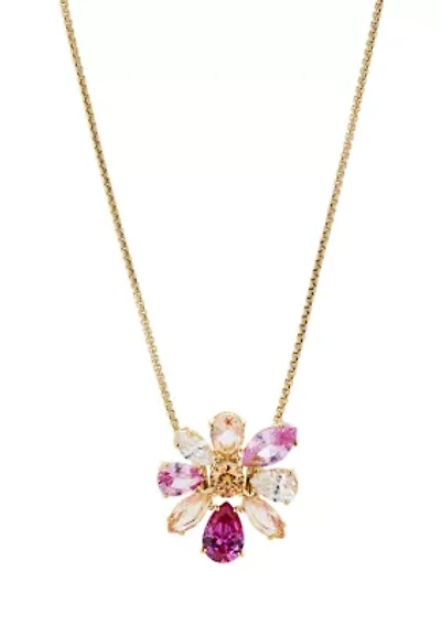 Gold Plated Lab Grown Watercolor Pink Flower Pendant Necklace