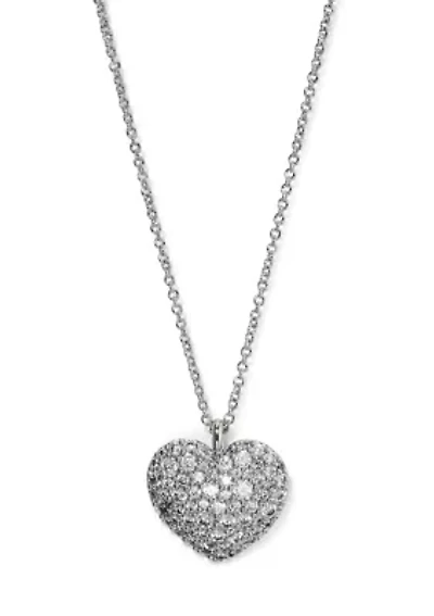 Rhodium Tone Heart Pendant Necklace