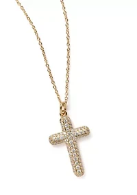 Lab Grown Rhodium Cubic Zirconia Cross Pendant Necklace