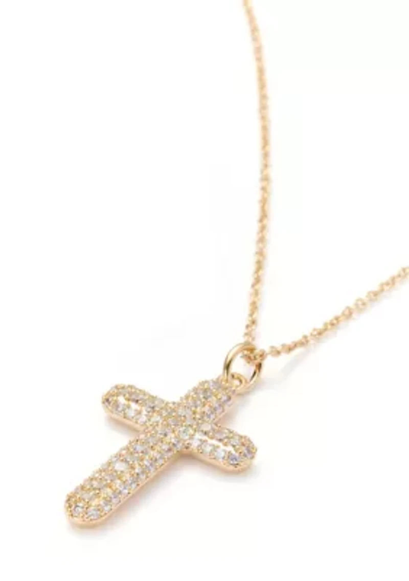 Lab Grown Rhodium Cubic Zirconia Cross Pendant Necklace
