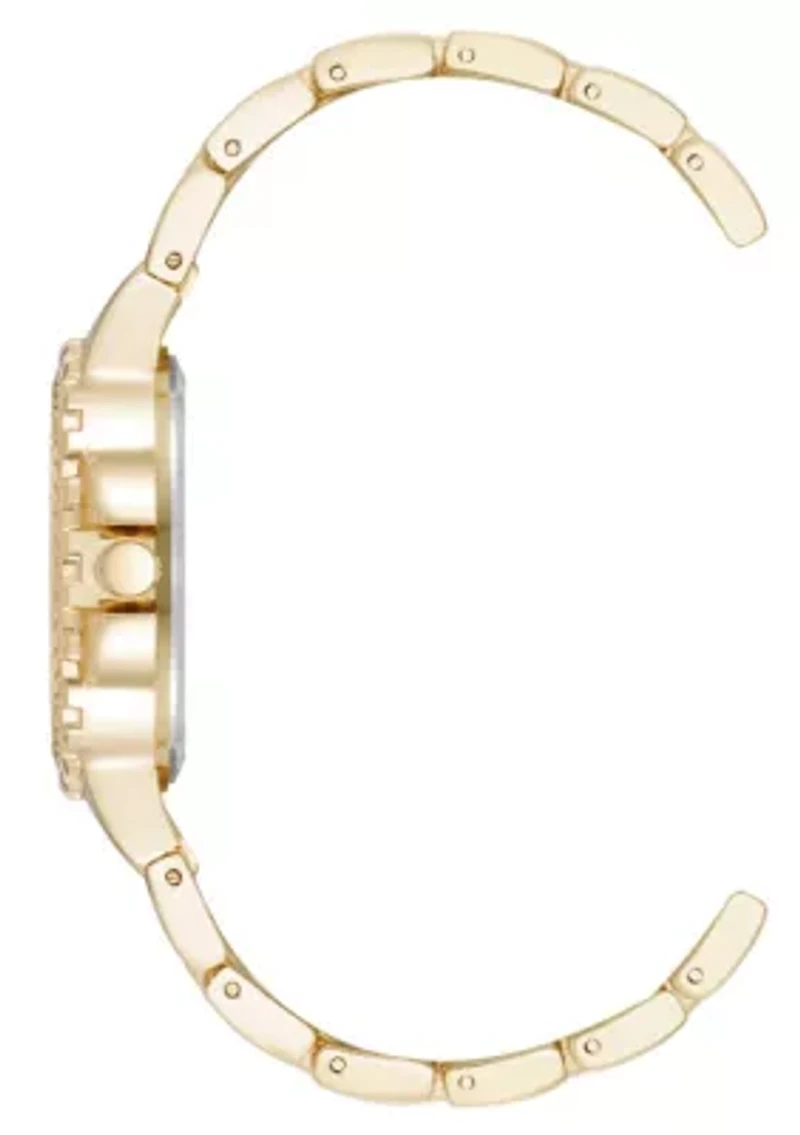 Steve Madden Women's Charming Black and Gold-Tone Alloy Metal Bracelet Watch, 38mm