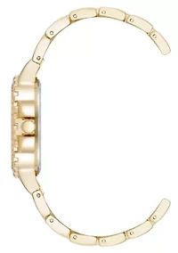 Steve Madden Women's Charming Black and Gold-Tone Alloy Metal Bracelet Watch, 38mm