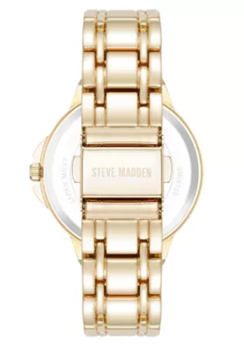 Steve Madden Women's Charming Black and Gold-Tone Alloy Metal Bracelet Watch, 38mm