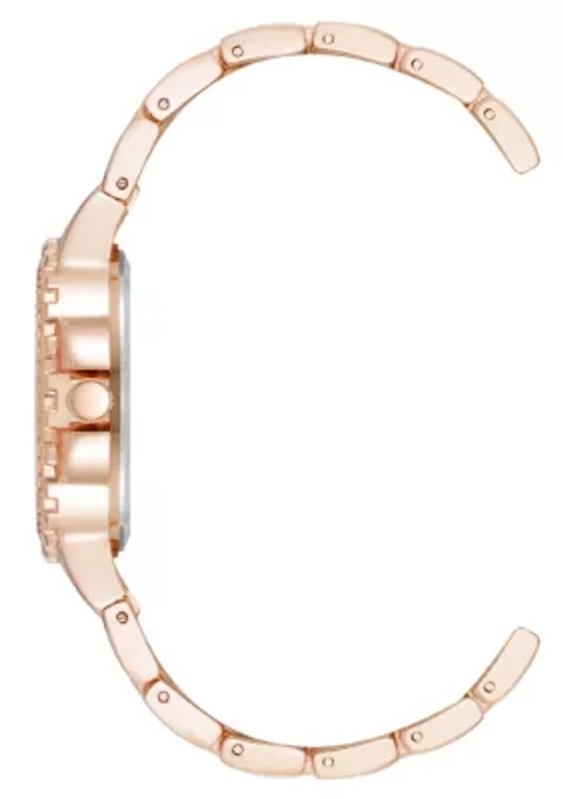 Steve Madden Women's Charming Hot Pink and Rose Gold-Tone Alloy Metal Bracelet Watch, 38mm