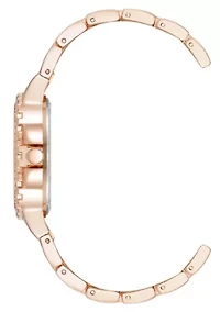 Steve Madden Women's Charming Hot Pink and Rose Gold-Tone Alloy Metal Bracelet Watch, 38mm