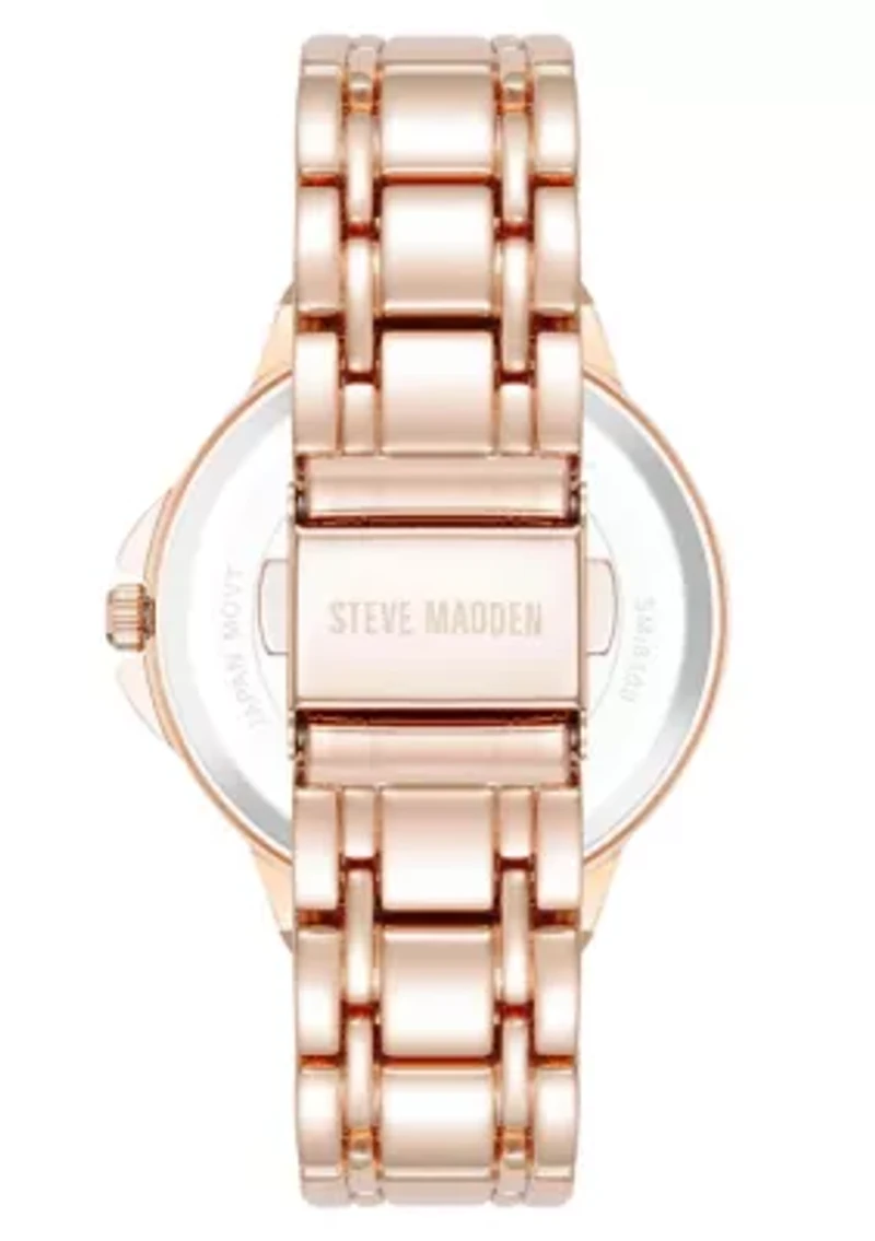 Steve Madden Women's Charming Hot Pink and Rose Gold-Tone Alloy Metal Bracelet Watch, 38mm