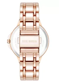 Steve Madden Women's Charming Hot Pink and Rose Gold-Tone Alloy Metal Bracelet Watch, 38mm