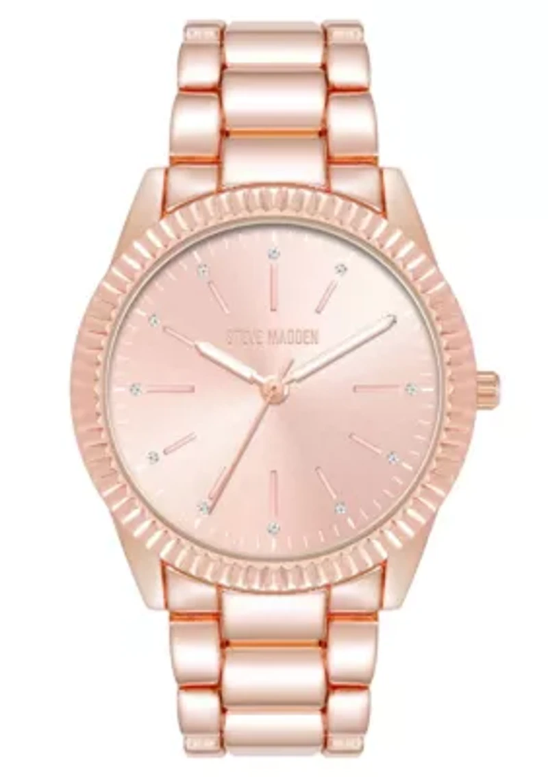 Steve Madden Women's Coin Edge Rose Gold-Tone Alloy Metal Bracelet Watch, 36mm