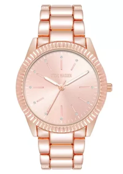 Steve Madden Women's Coin Edge Rose Gold-Tone Alloy Metal Bracelet Watch, 36mm