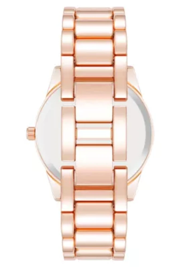 Steve Madden Women's Coin Edge Rose Gold-Tone Alloy Metal Bracelet Watch, 36mm