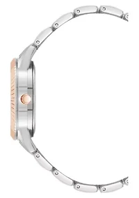 Steve Madden Women's Coin Edge Silver-Tone and Rose Gold-Tone Alloy Metal Bracelet Watch, 36mm