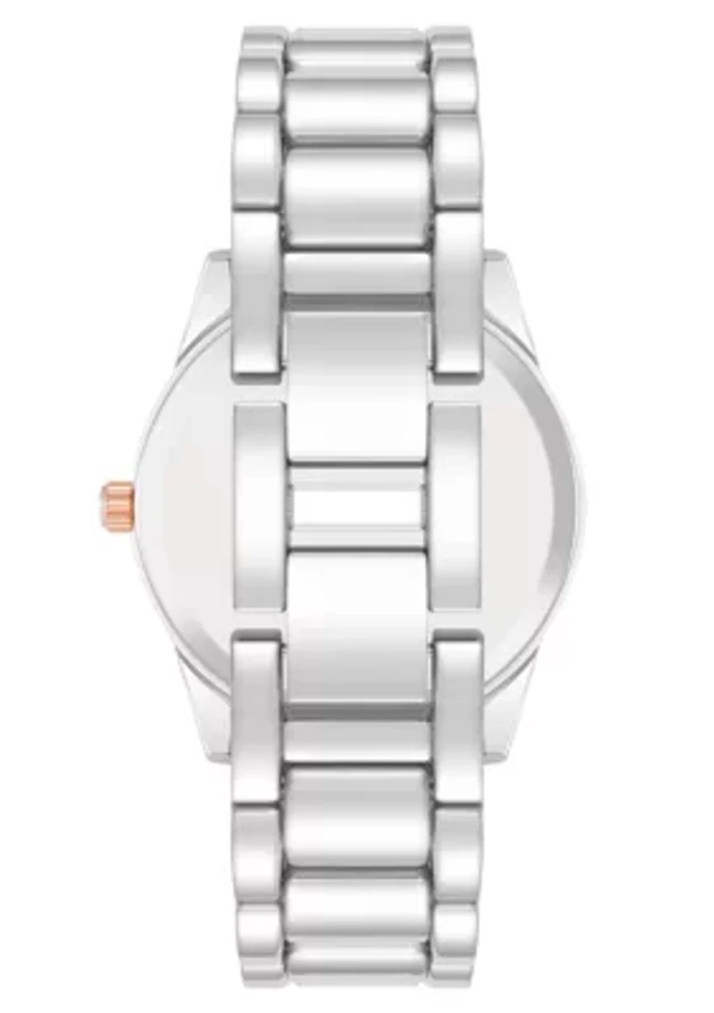 Steve Madden Women's Coin Edge Silver-Tone and Rose Gold-Tone Alloy Metal Bracelet Watch, 36mm