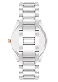 Steve Madden Women's Coin Edge Silver-Tone and Rose Gold-Tone Alloy Metal Bracelet Watch, 36mm