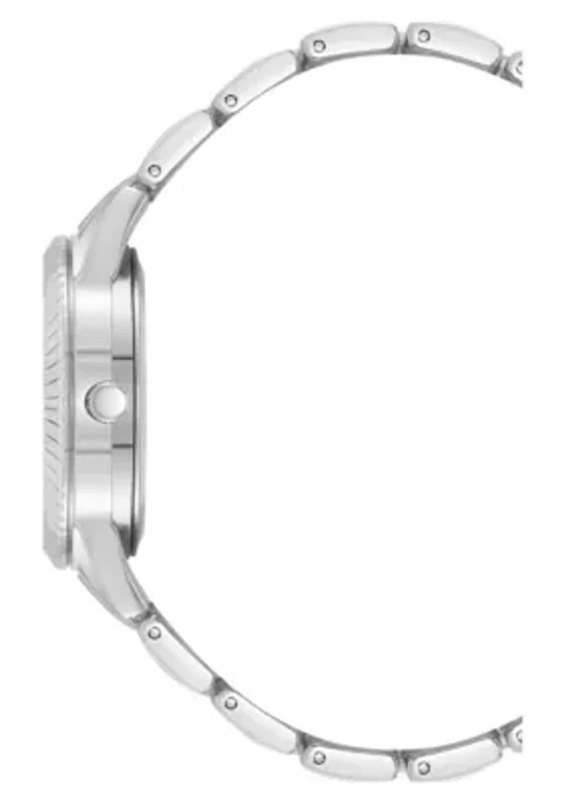 Steve Madden Women's Coin Edge Silver-Tone Alloy Metal Bracelet Watch, 36mm