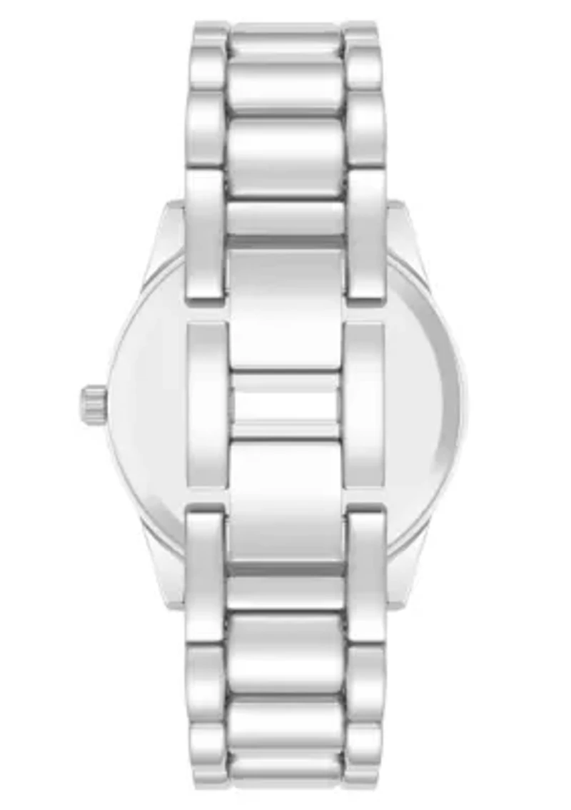 Steve Madden Women's Coin Edge Silver-Tone Alloy Metal Bracelet Watch, 36mm