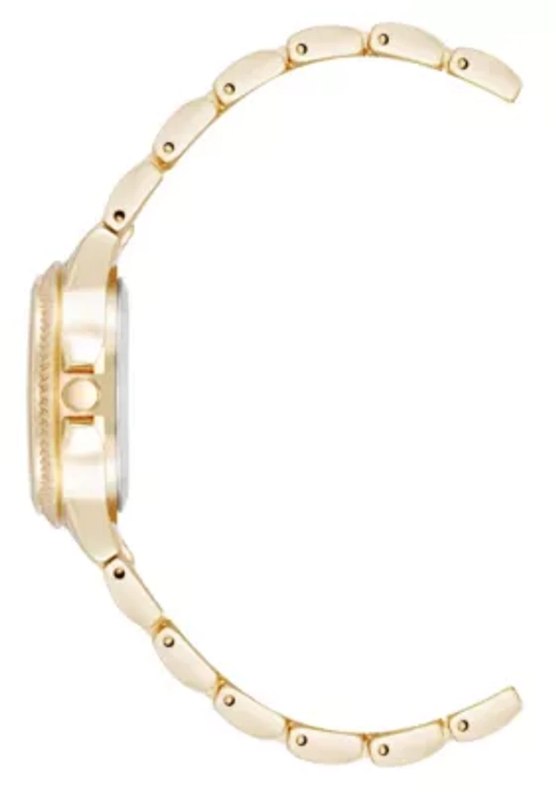 Steve Madden Women's Everyday Black and Gold-Tone Alloy Metal Bracelet Watch, 30mm