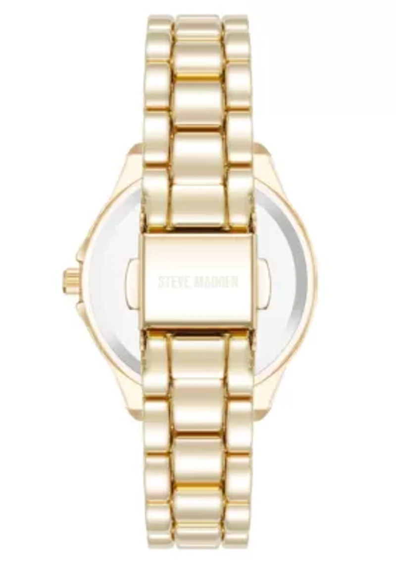 Steve Madden Women's Everyday Black and Gold-Tone Alloy Metal Bracelet Watch, 30mm
