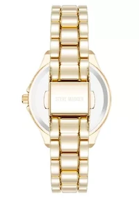 Steve Madden Women's Everyday Black and Gold-Tone Alloy Metal Bracelet Watch, 30mm