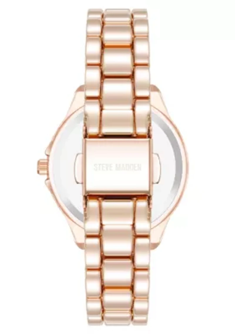 Steve Madden Women's Everyday Hot Pink and Rose Gold-Tone Alloy Metal Bracelet Watch, 30mm