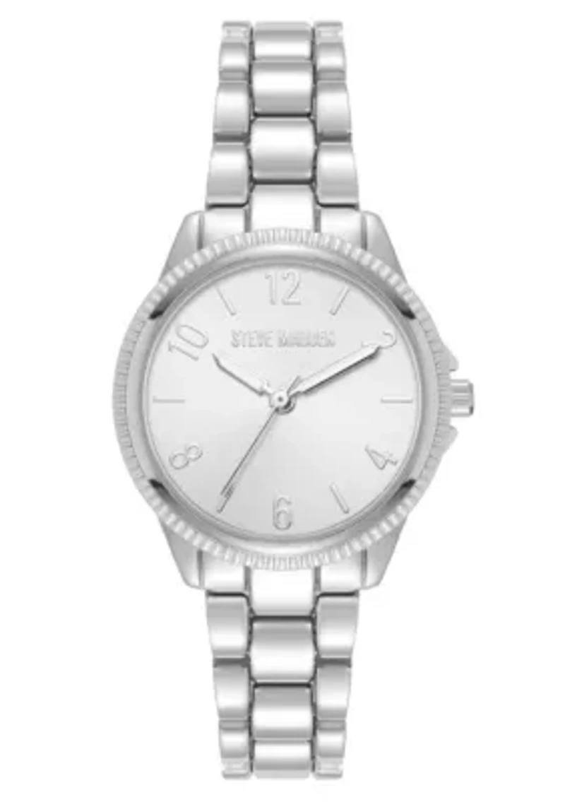 Steve Madden Women's Everyday Silver-Tone Alloy Metal Bracelet Watch, 30mm