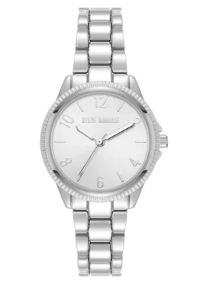 Steve Madden Women's Everyday Silver-Tone Alloy Metal Bracelet Watch, 30mm