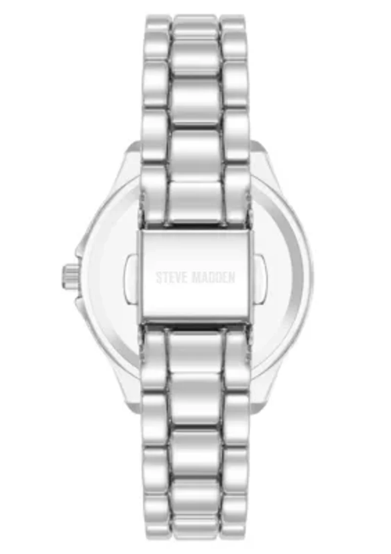 Steve Madden Women's Everyday Silver-Tone Alloy Metal Bracelet Watch, 30mm