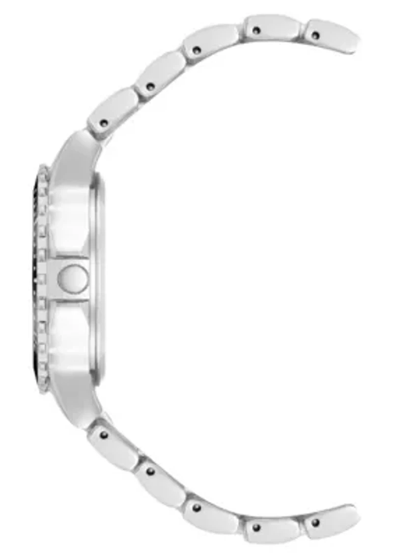Steve Madden Women's Essential Black and Silver-Tone Alloy Metal Bracelet Watch, 33.5