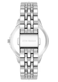 Steve Madden Women's Essential Black and Silver-Tone Alloy Metal Bracelet Watch, 33.5