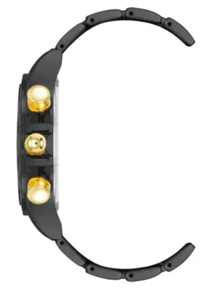 Steve Madden Men's Iconic Champagne and Black Alloy Metal Watch, 45mm